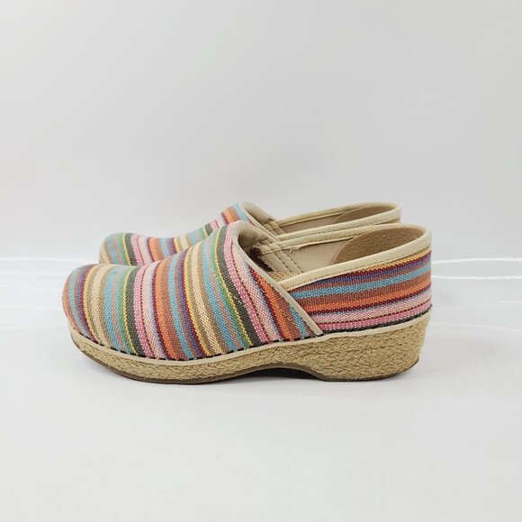 Dansko Women's Multicolor Striped Vegan Espadrille Style Casual Clogs Size 7.5 - Picture 2 of 8